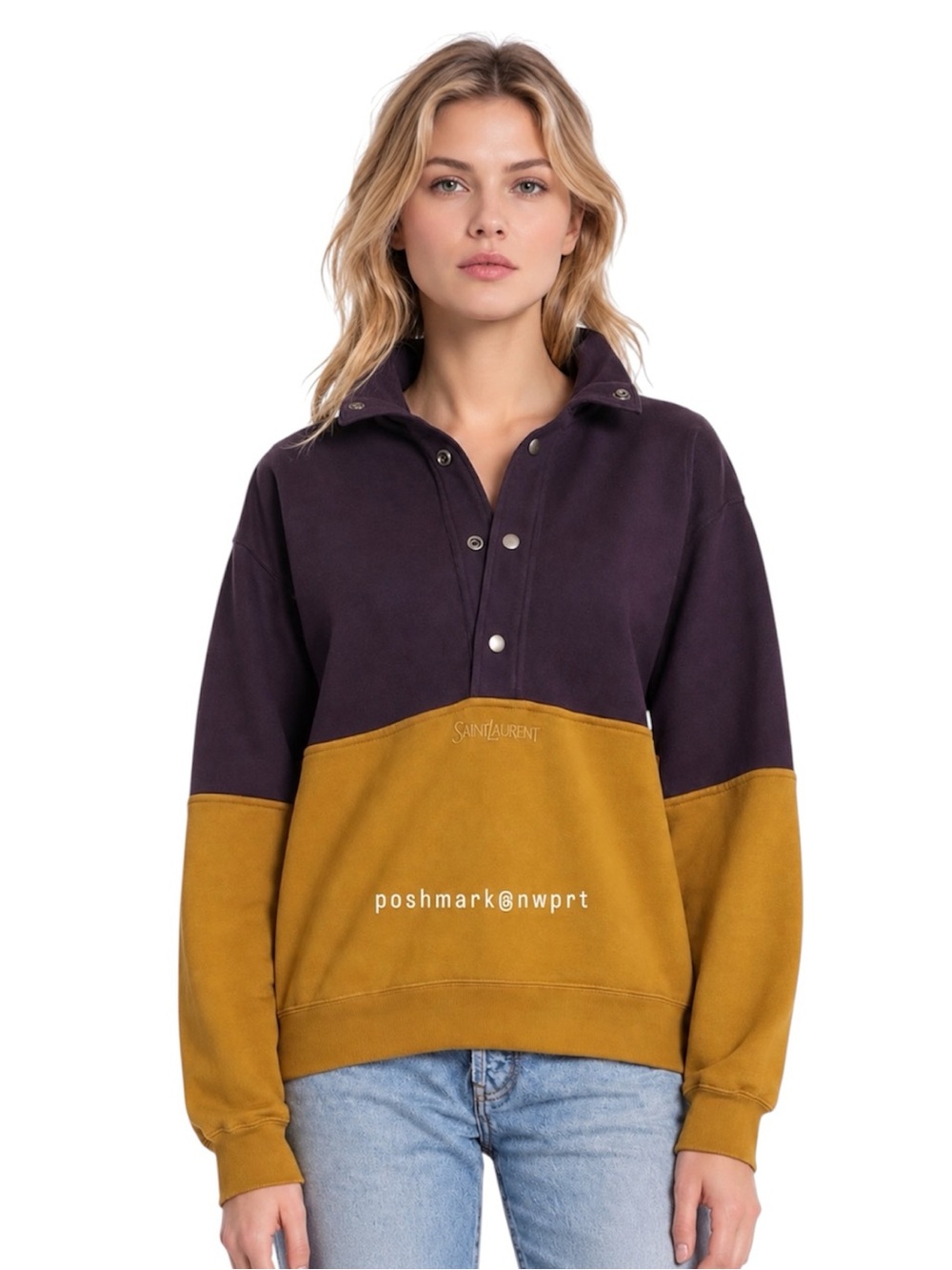 Saint Laurent • Bicolor Funnel Neck Pullover Track Jacket Maroon Mustard XS YSL